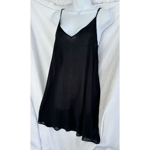 James Perse Womens Black Size 2 Sheer Deep V Spaghetti Strap Cami Slip Dress - Picture 2 of 10